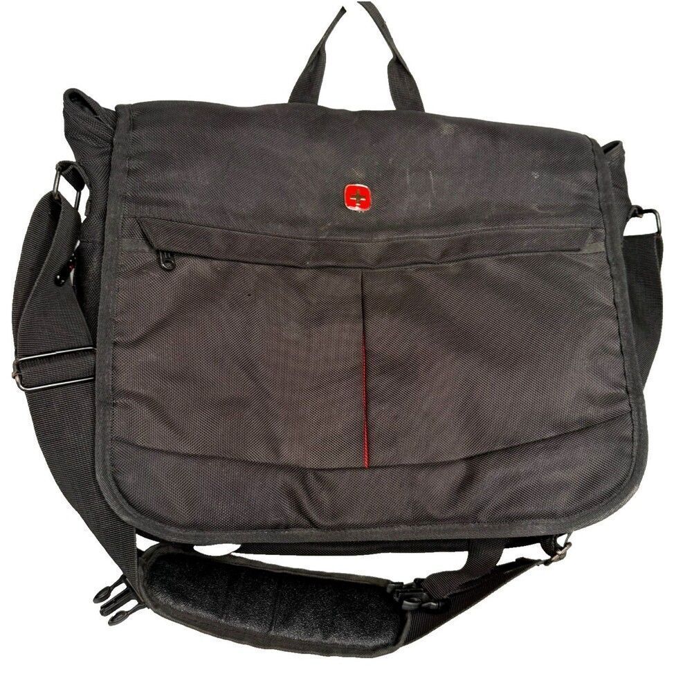 Wenger Swiss Army Laptop Messenger Bag Black Flap-Over Fits 15.6" – Vintage EUC